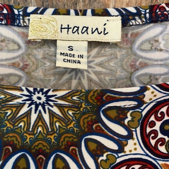 Haani S Blue Bali Bohemian Paisley Relaxed Long Sleeve Workwear Shift Dress - Picture 8 of 11